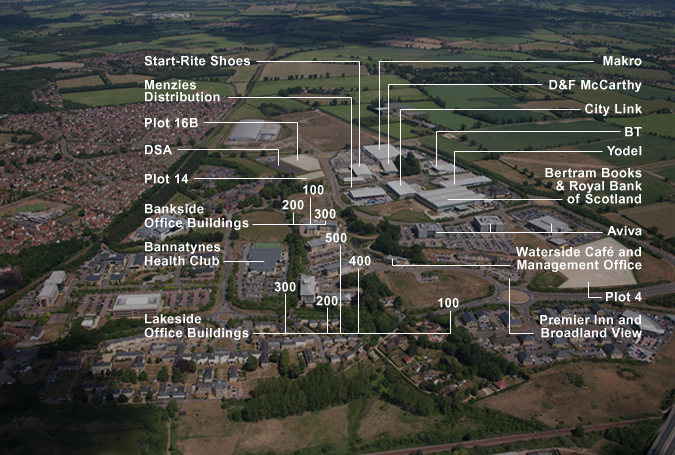 aerial shot of broadlands business park